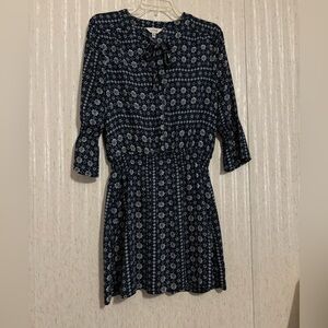 Chic Navy Patterned Long Sleeve Dress